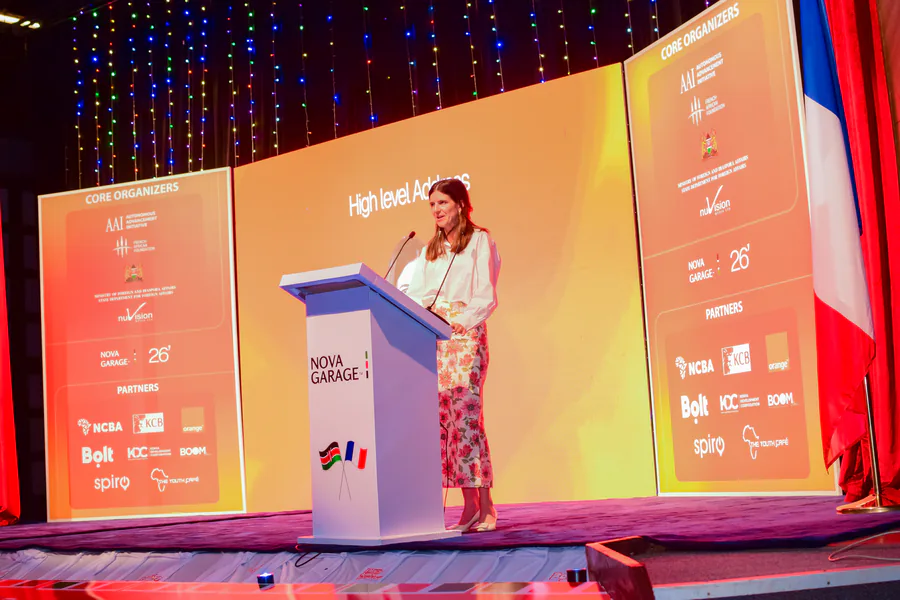 Clara Chappaz, France's Ambassador for Digital Affairs and Artificial Intelligence, delivering a high-level address at the Nova Garage Summit 2026.